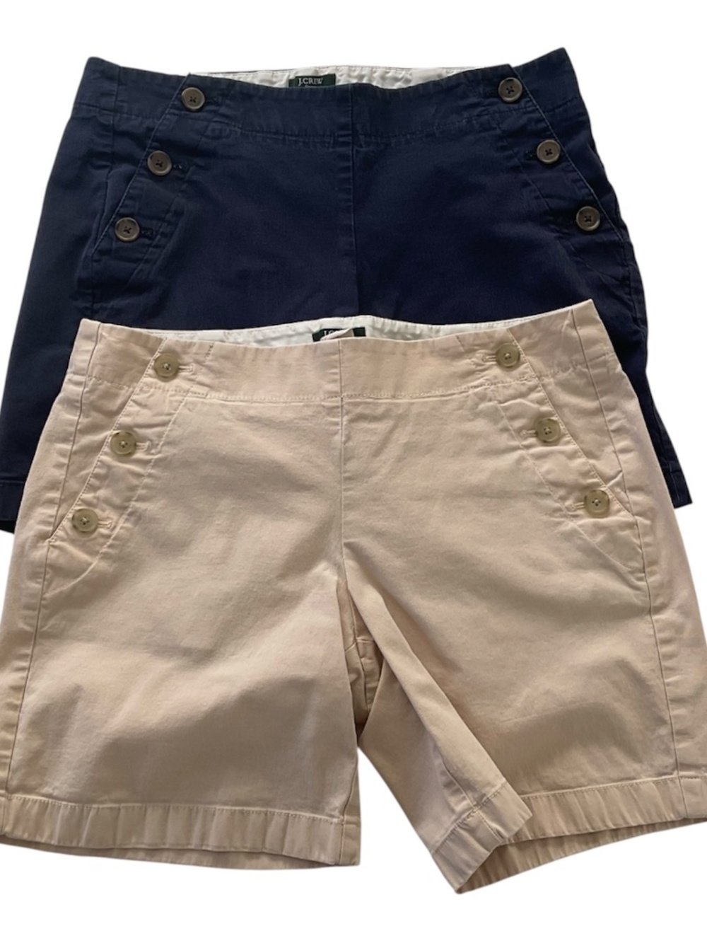 J.Crew Pair Of 2 Sailor Shorts Sz 4 Navy Khaki Stretch Nautical Preppy Coastal